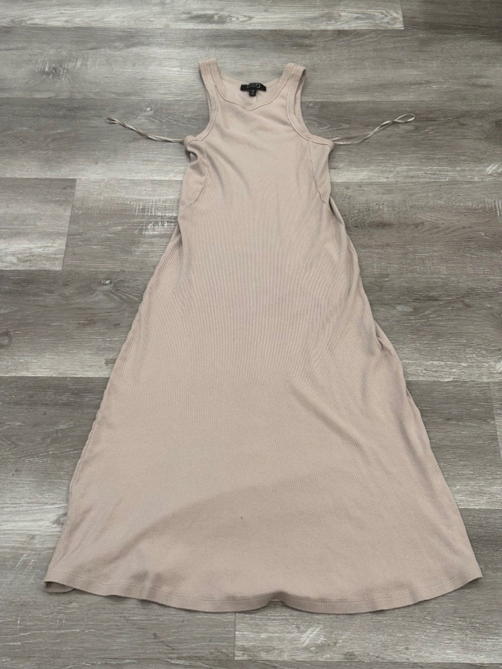 AYR The Metro Midi Dress Womens XS Sleeveless Ribbed Tan Gray Cotton